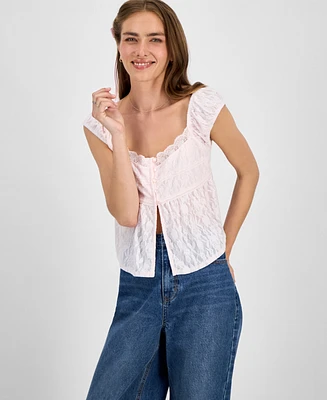 Self Esteem Juniors' Lace Cap-Sleeve Flyaway Top