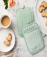Martha Stewart Honeycomb Quilted Chambray Pot Holder Set, 7" x 10"