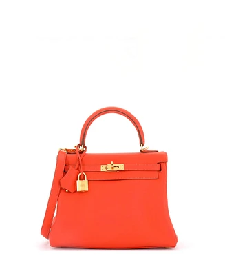 Pre-Owned Hermes Kelly 25 Handbag Orange Swift with Gold Hardware
