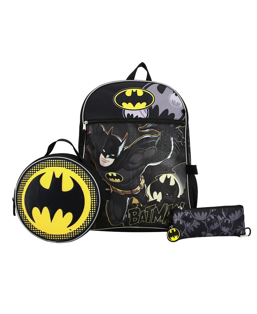 Dc Comic Book Batman Symbol 5-Piece Backpack Accessory Set for boys