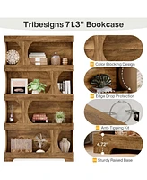 Tribesigns 71" Tall Bookcase Set of 2, 4-Tier S-Shaped Bookshelf, Wood Decorative Storage Shelving, Modern Freestanding Display Shelves, Large Library