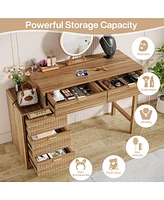 Tribesigns Modern Vanity Desk with Storage,Makeup Vanity Desk with 5 Drawers,(Without Mirror), Walnut Brown