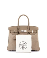 Pre-Owned Hermes Birkin 30 Handbag Grey Doblis Suede with Swift with Palladium Hardware