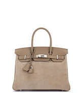 Pre-Owned Hermes Birkin 30 Handbag Grey Doblis Suede with Swift with Palladium Hardware
