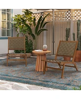 LuxenHome Outdoor Acacia Wood Woven Back and Seat Armless Deck Chair