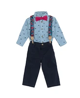 Avengers Baby Boys Marvel Spider-Man Button Down Shirt Twill Pants Suspenders and Bow-Tie 4 Piece Outfit Set to