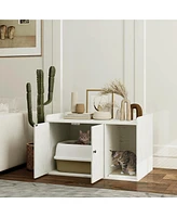 PawHut Cat Litter Box Enclosure, Litter Box Furniture w/ Scratching Mat
