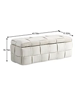 Padded Upholstered Ottoman Bench with High Resilience Cushion for Bedroom or Living Room, Comfortable Seating Built-in Storage Everyday Use-T