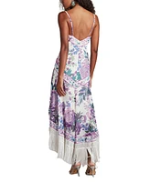 Tadashi Shoji Women's Lua Floral Print Tassel Fringe Slip Dress