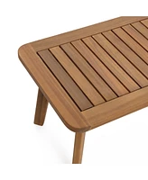 LuxenHome Outdoor Acacia Wood Rope Back Loveseat with Cushions and Coffee Table Set