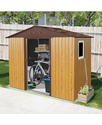 8 ft x 4 ft Outdoor Metal Storage Shed with Window and Metal Foundation for Backyard, Patio, Lawn (Coffee)