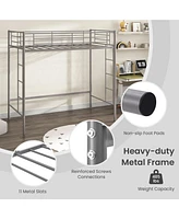 Twin Loft Bed Frame with 2 Ladders Full-length Guardrail