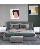 Bedside table with three drawers, side table with gold handles and feet, white wooden end table, suitable for bedrooms, living rooms, offices