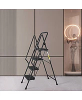 4-Step Steel Folding Step Stool Ladder with Wide Anti Slip Pedal and Safety Handle
