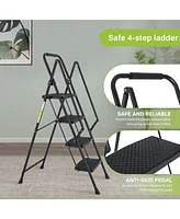 4-Step Steel Folding Step Stool Ladder with Wide Anti Slip Pedal and Safety Handle