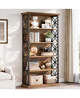 Tribesigns 6-Tier Tall Bookshelf Set of 2, 71" Industrial Bookcase with Metal Frame, Freestanding Open Storage Shelves for Home Office, Living Room, B