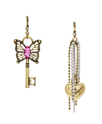 Betsey Johnson Faux Stone Boho Butterfly Lock Key Earrings