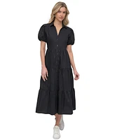 Dkny Women's Puffed-Sleeve Tiered Shirtdress