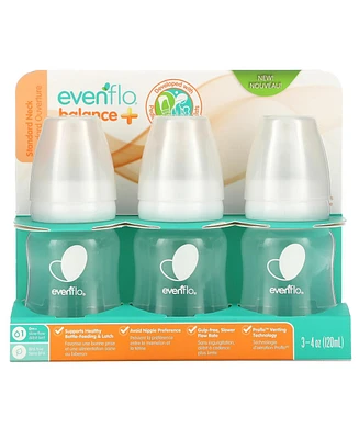 Evenflo Feeding Balance+ Bottles, Standard, 0+ Months, Slow Flow, 3 Bottles, 4 oz (120 ml)