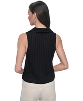 Dkny Jeans Women's Lacey Stitch Collared Sleeveless Sweater