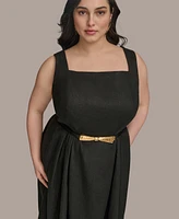 Donna Karan New York Plus Square-Neck Belted Midi Dress