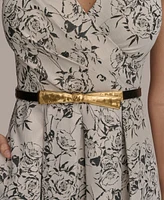Donna Karan New York Women's Belted V-Neck Jacquard Ball Gown