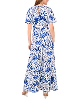 Msk Women's Printed Flutter Sleeve Wide-Leg Jumpsuit