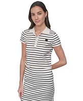 Dkny Jeans Women's Striped Short-Sleeve Polo Shirt - IVK