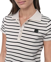 Dkny Jeans Women's Striped Short-Sleeve Polo Shirt - IVK