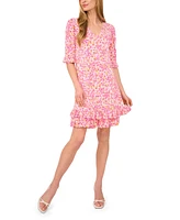 CeCe Women's V-Neck Ruffled Floral Shift Dress