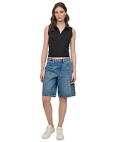 Dkny Jeans Women's High Rise Relaxed Cotton Denim Bermuda Shorts - OED
