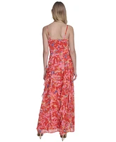 Eliza J Women's Metallic-Clip Chiffon Asymmetric-Ruffle Dress