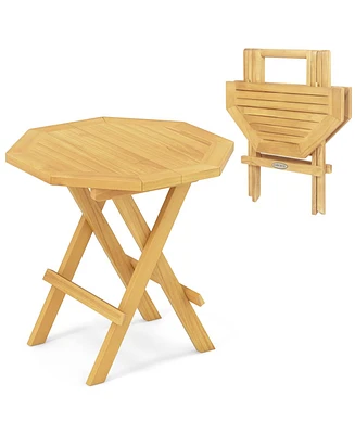 Teak Wood Octagon Coffee Table with X-shaped Legs and Slatted Tabletop