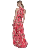 Eliza J Petite High-Neck Sleeveless Tie-Waist Dress