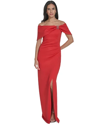 Jessica Howard Petite Embellished Off-The-Shoulder Gown