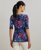 Lauren Ralph Petite Print Stretch Cotton Boatneck Tee