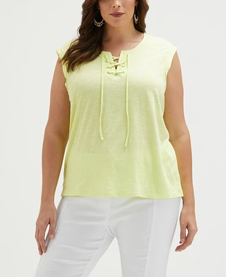 Ella Rafaella Plus Lace-Up Sleeveless Tank Top