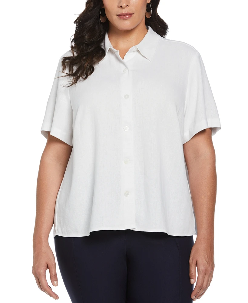 Ella Rafaella Plus Linen Blend Pleated Back Short Sleeve Top