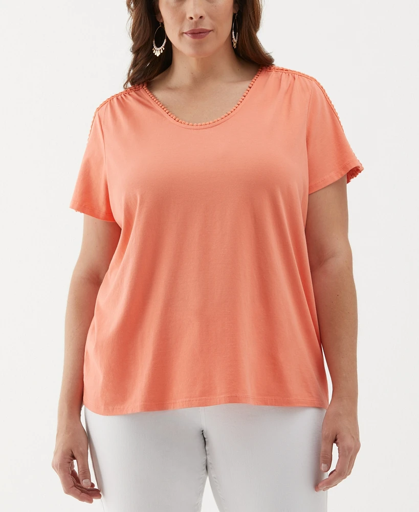 Ella Rafaella Plus Dot Trim Short Sleeve Top