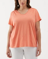 Ella Rafaella Plus Dot Trim Short Sleeve Top