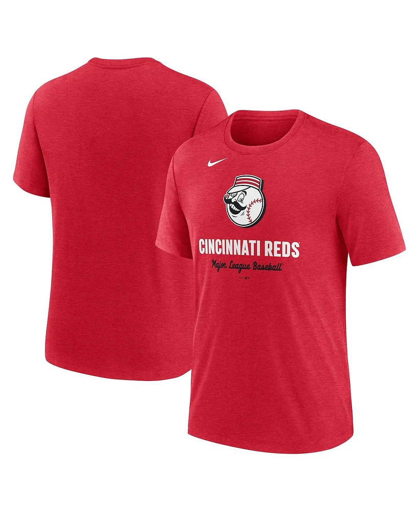 Nike Men's Heather Red Cincinnati Reds Logo Tri-Blend T-Shirt