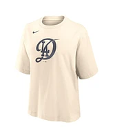 Nike Women's Natural Los Angeles Dodgers City Connect Logo Boxy T-Shirt
