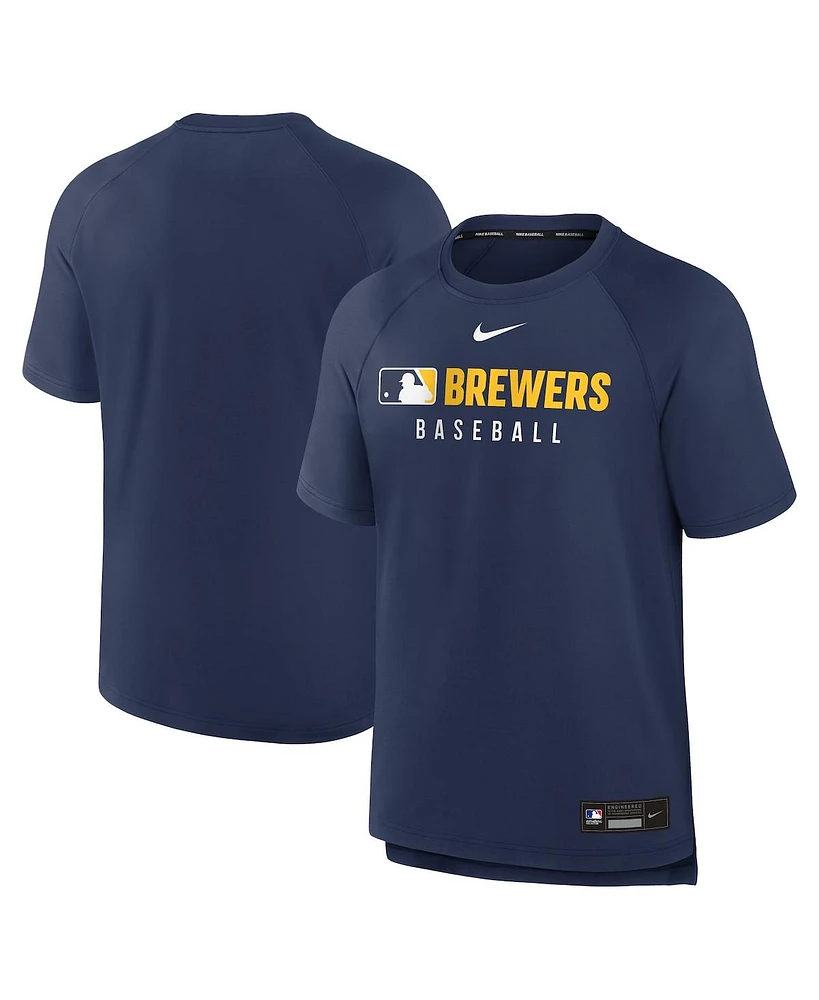 Nike Men's Navy Milwaukee Brewers Authentic Collection Pregame Raglan Performance T-Shirt