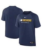 Nike Men's Navy Milwaukee Brewers Authentic Collection Pregame Raglan Performance T-Shirt