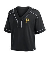 Fanatics Women's Black Pittsburgh Pirates Oversized Champ Game Midi Cropped V-Neck T-Shirt
