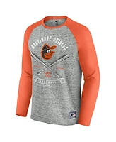 Fanatics Men's Heather Gray Baltimore Orioles Raw Edge Raglan Long Sleeve Baseball T-Shirt