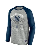 Fanatics Men's Heather Gray New York Yankees Raw Edge Raglan Long Sleeve Baseball T-Shirt
