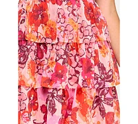 City Studios Juniors' Floral Glitter-Dot Tiered Dress