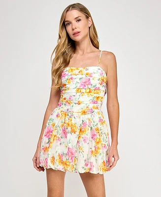 City Studios Juniors' Cotton Floral Clip-Dot Bow-Back Dress