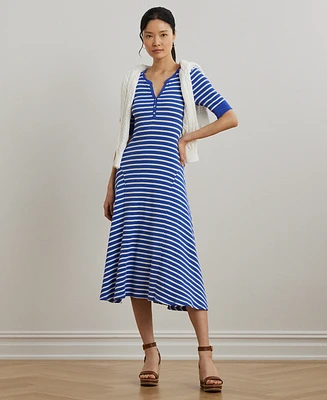 Lauren Ralph Petite Striped Waffle-Knit Cotton Henley Dress